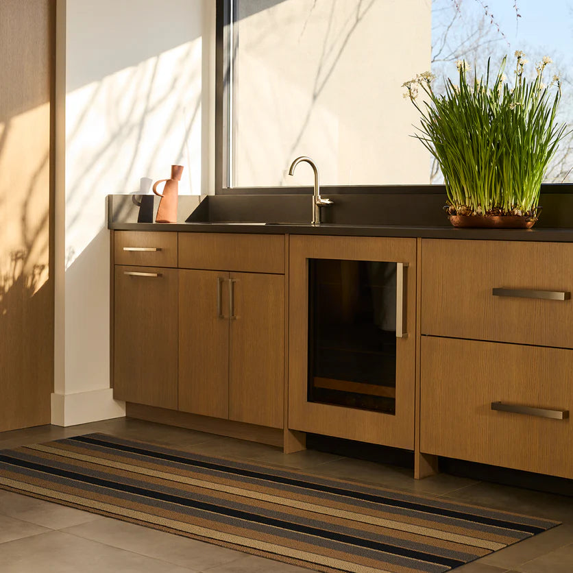 Chilewich Bolt Stripe Shag runner - Honey in a kitchen