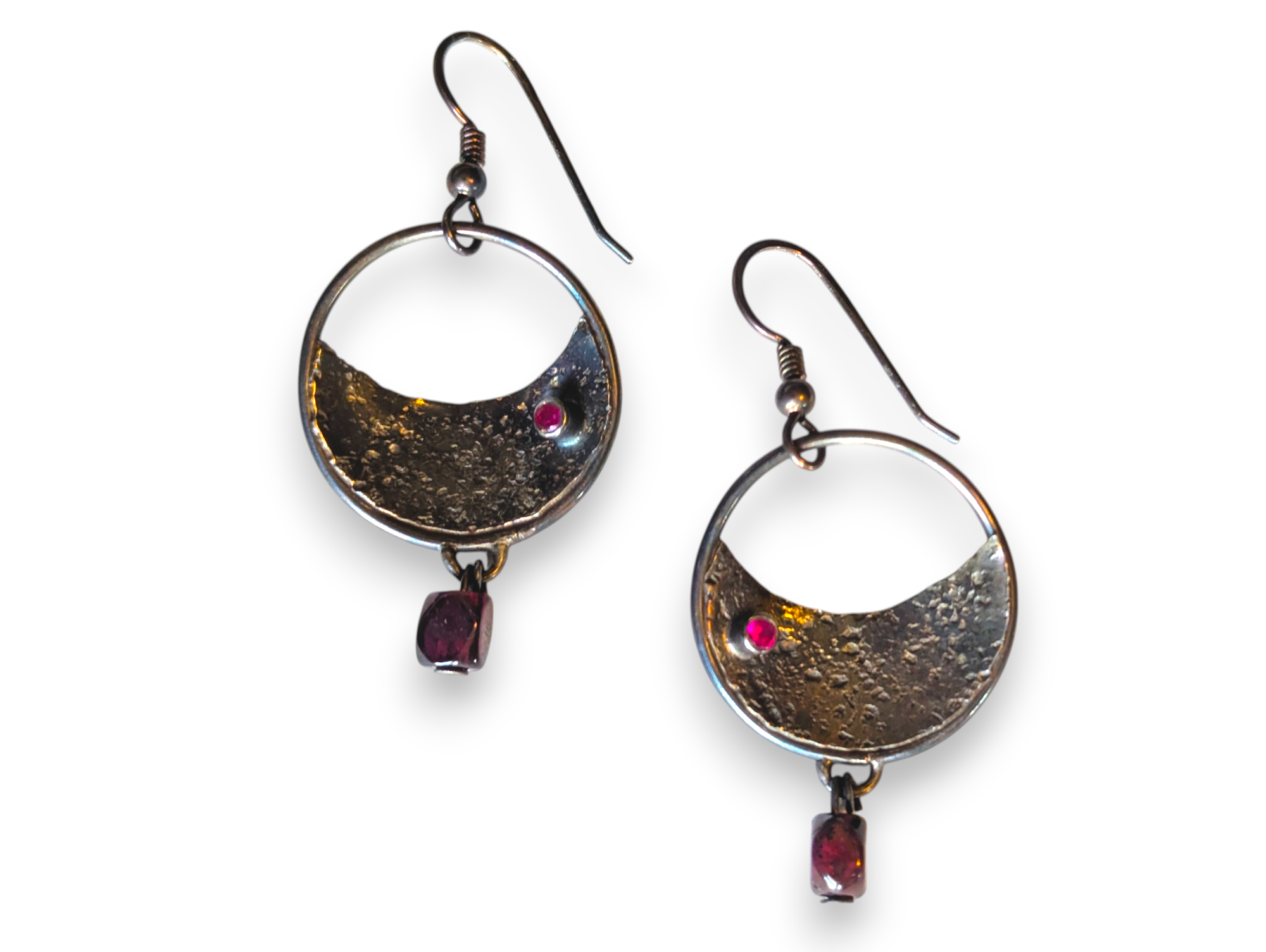 Sterling Silver Earrings with Burgundy Stone and Pomegranate Garnets
