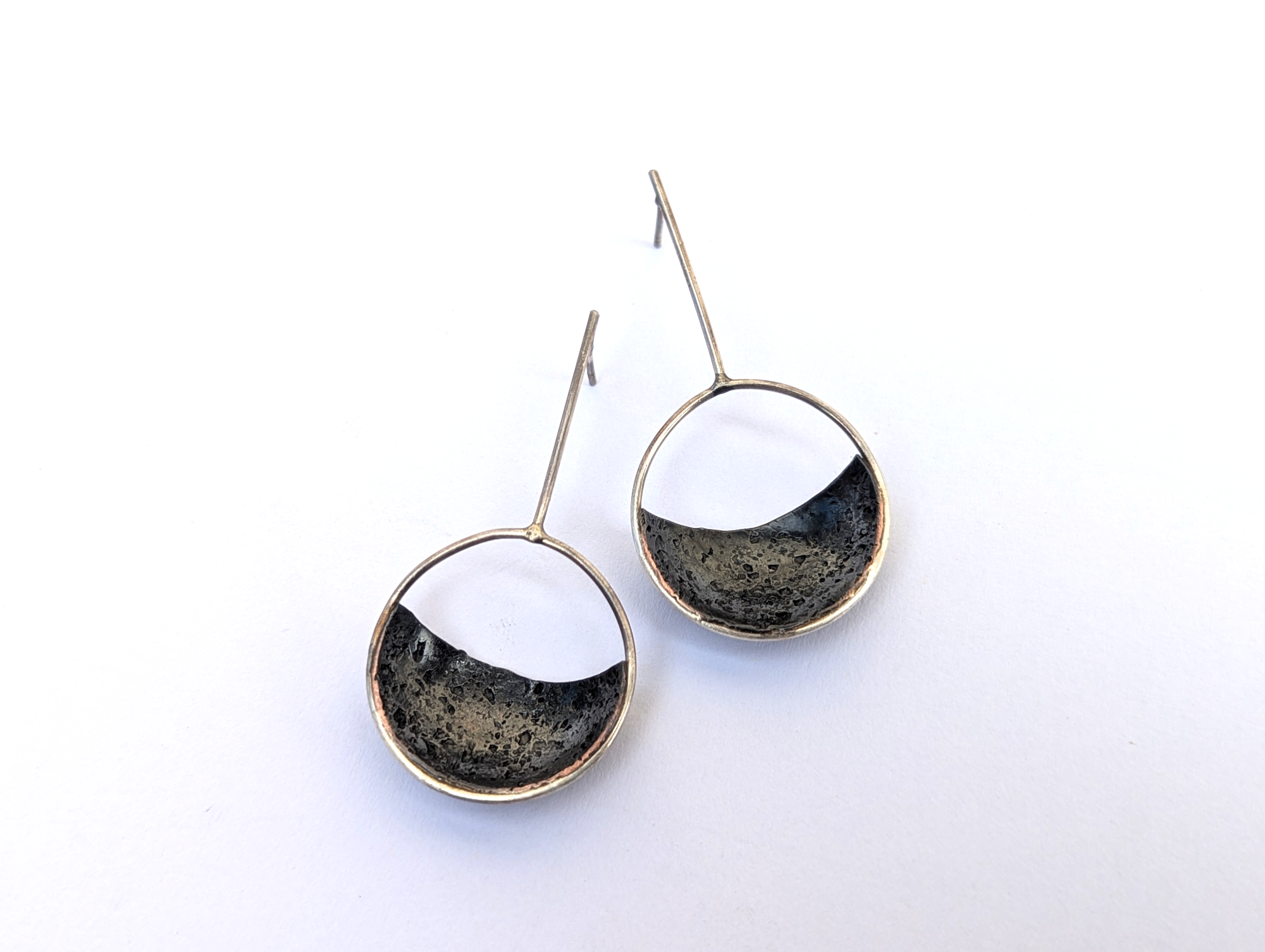 Sterling Silver Earring with Patina Copper Half Moons