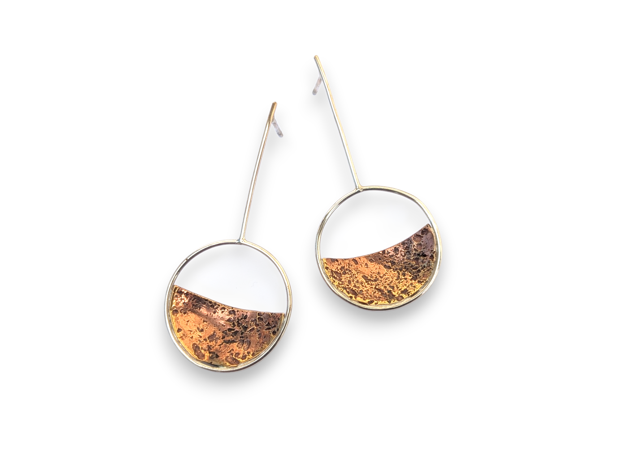 Sterling Silver Earring with Brass Half Moons
