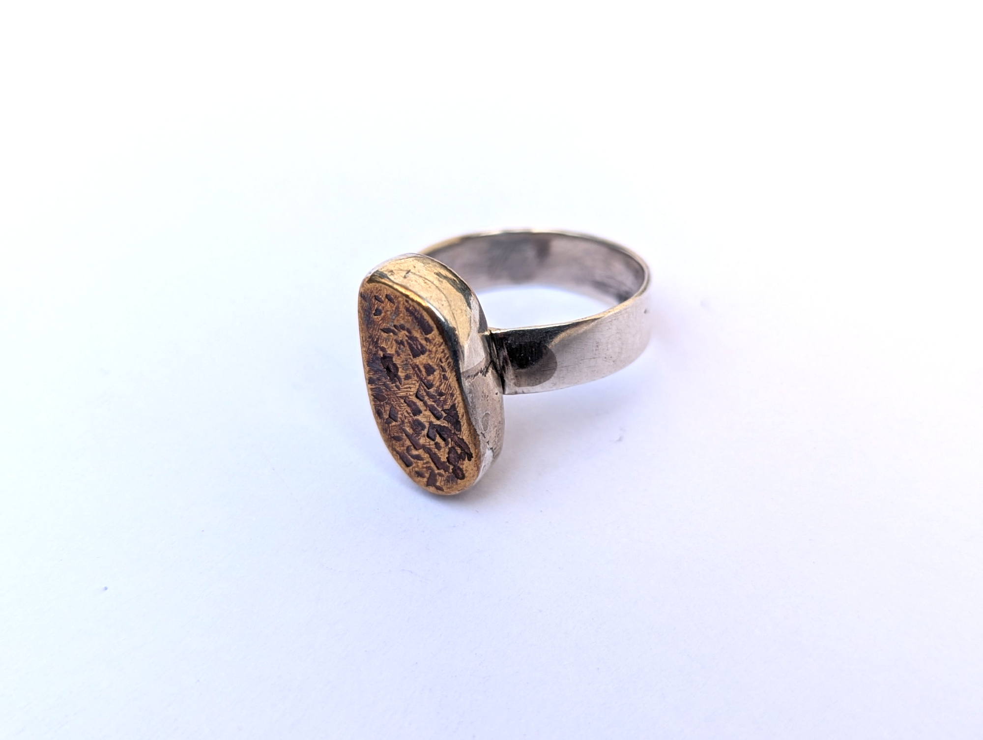 Sterling Silver Ring with Textured Brass Top