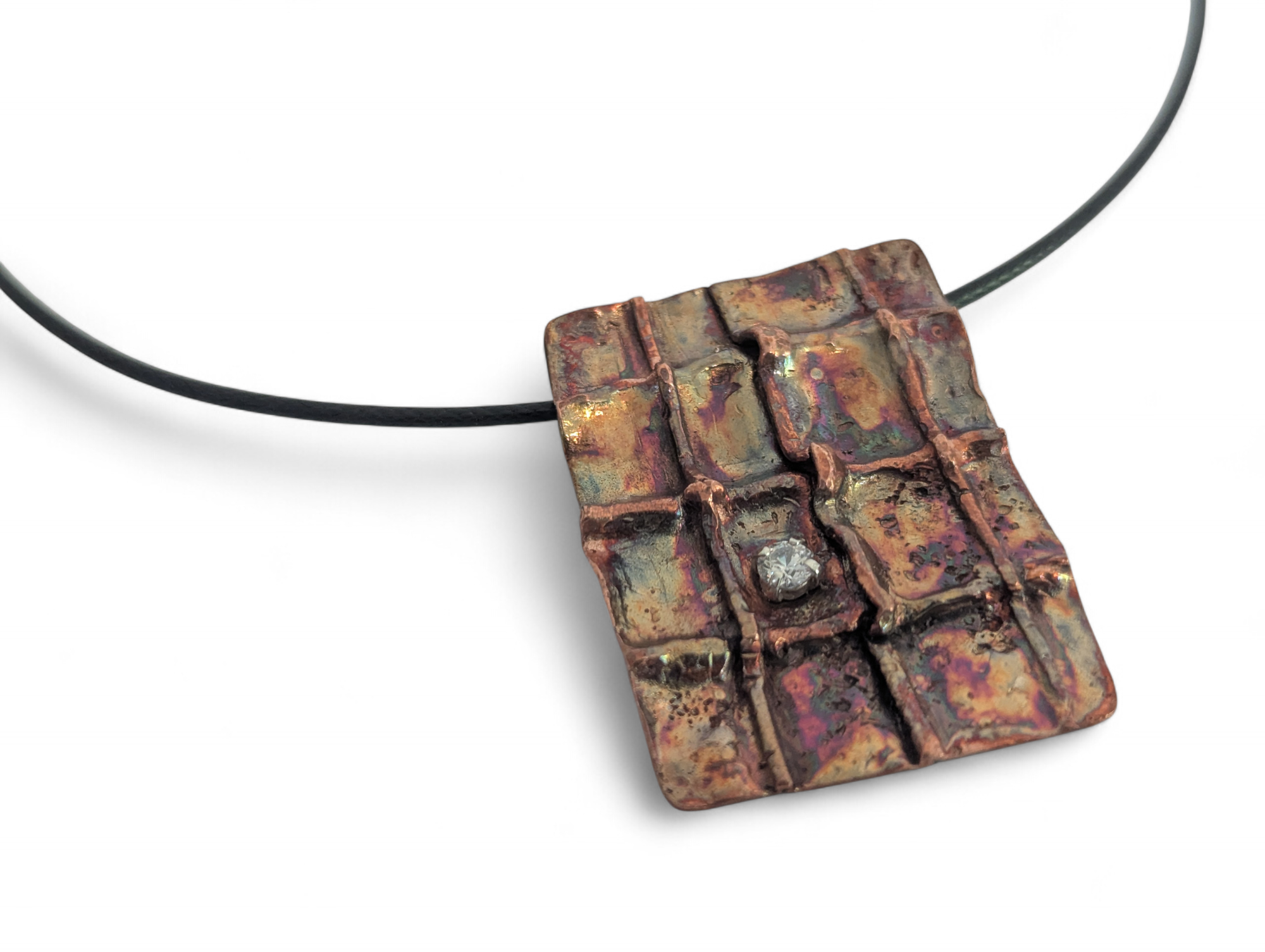 Copper Fold Pendant with CZ Gemstone