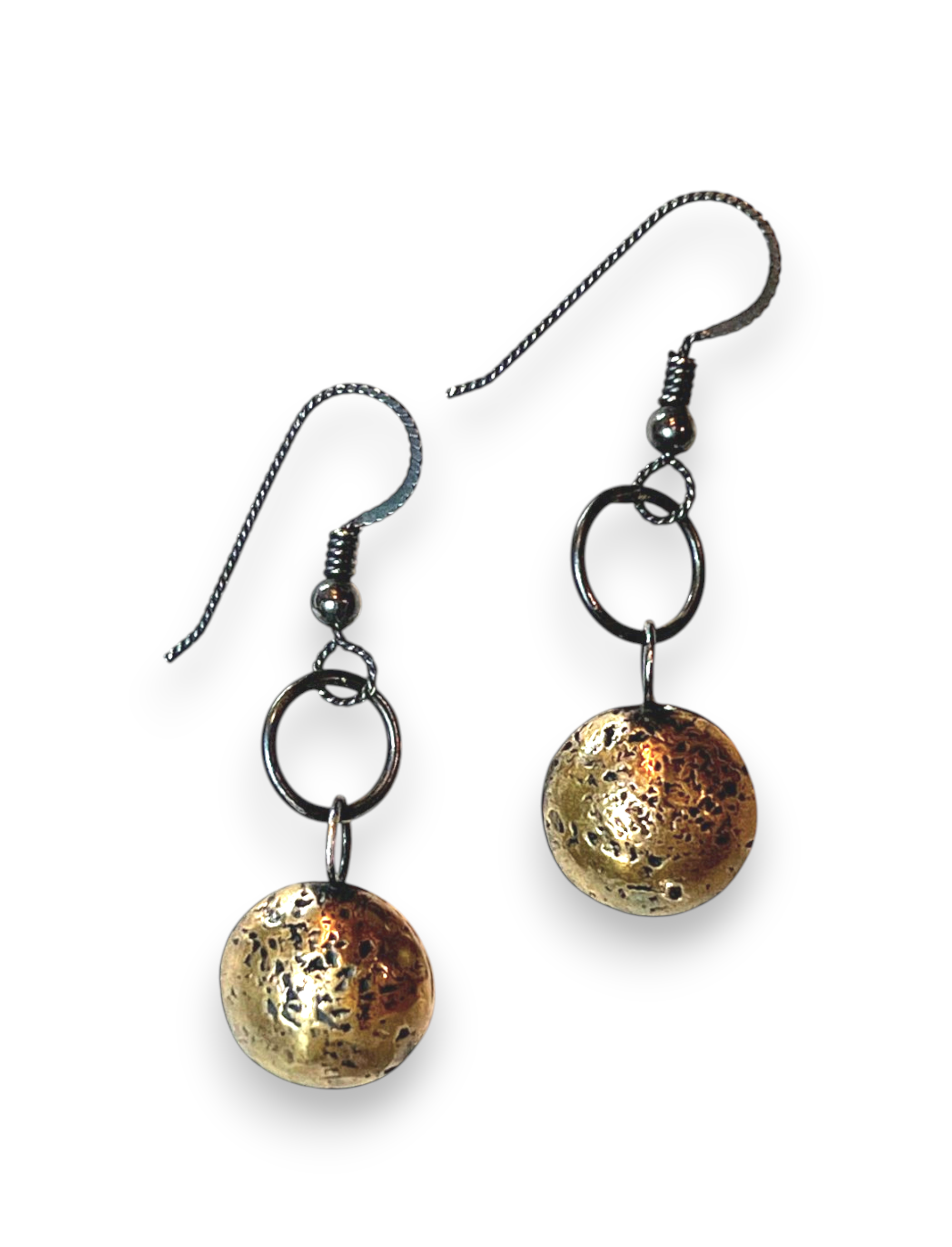 Brass and Silver Domed Earrings