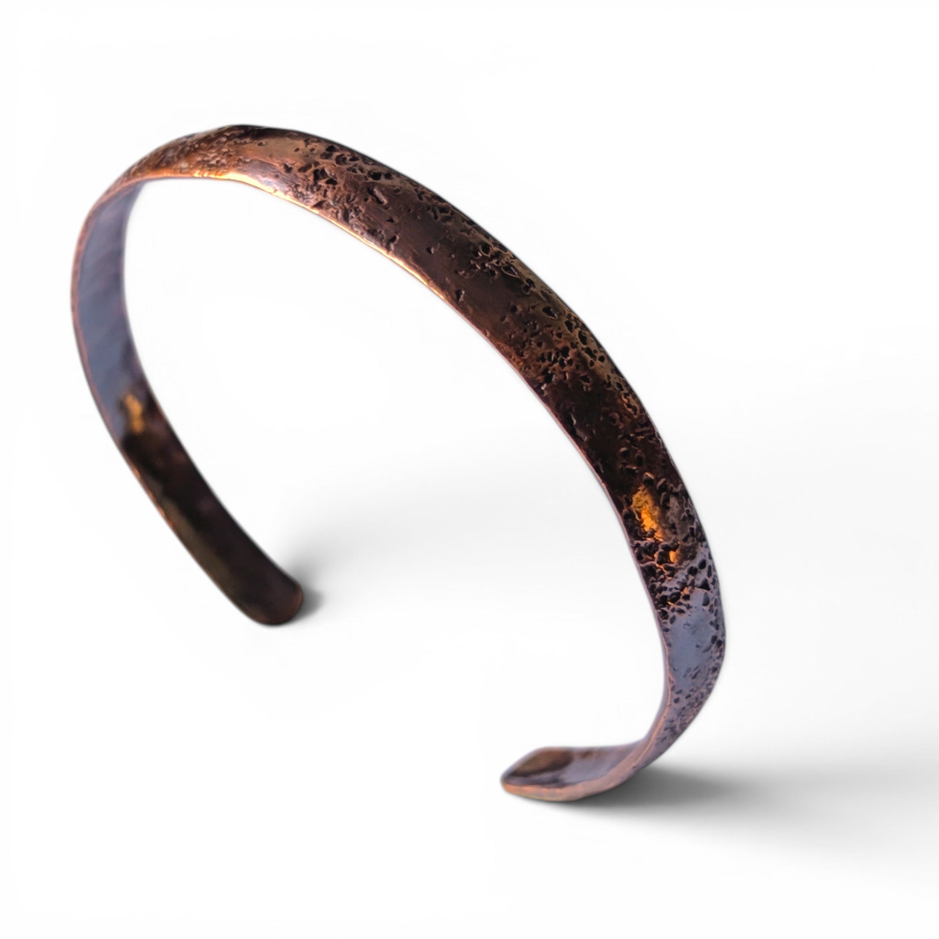 Artisan Copper Domed Cuff Bracelet by Deb Collins, featuring a one-of-a-kind design mimicking ancient natural textures.