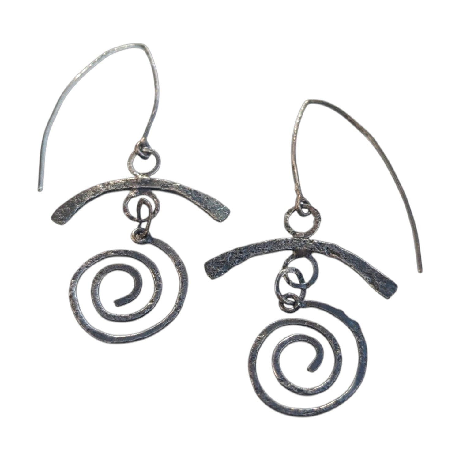 Handmade Sterling Silver Spiral Earrings designed by Deb Collins, showcasing organic shapes and nature-inspired textures, perfect for unique jewelry lovers.