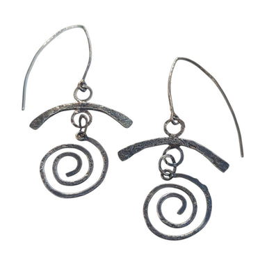 Handmade Sterling Silver Spiral Earrings designed by Deb Collins, showcasing organic shapes and nature-inspired textures, perfect for unique jewelry lovers.