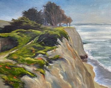 ocean cliff with trees painting