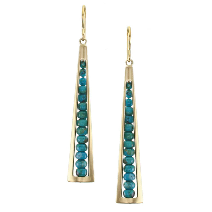 Long Cut-Out Turquoise Bead Stack Wire Earrings