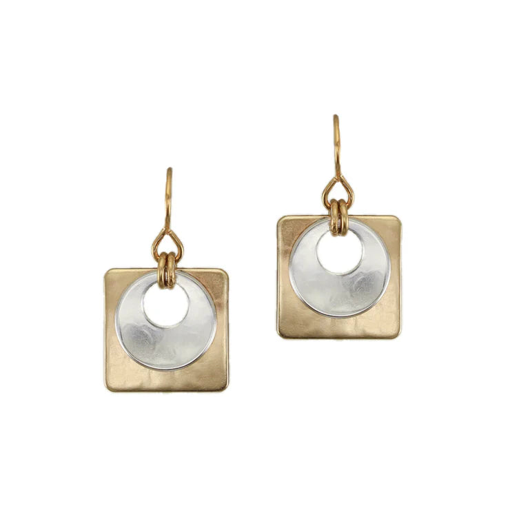 Small Cutout Disc with Square Wire Earrings