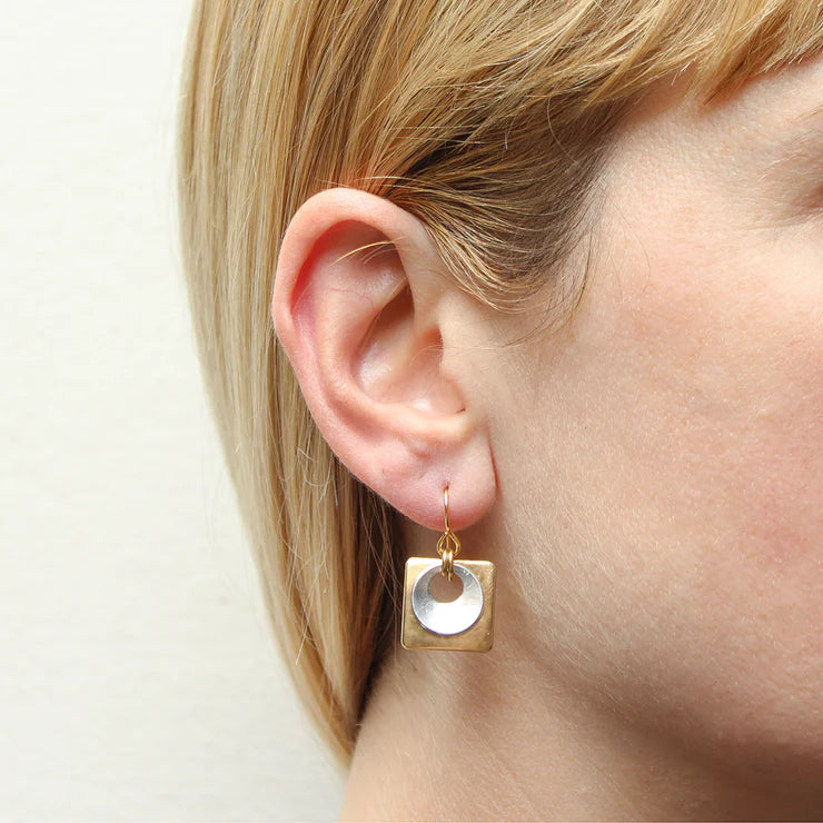 Small Cutout Disc with Square Wire Earrings