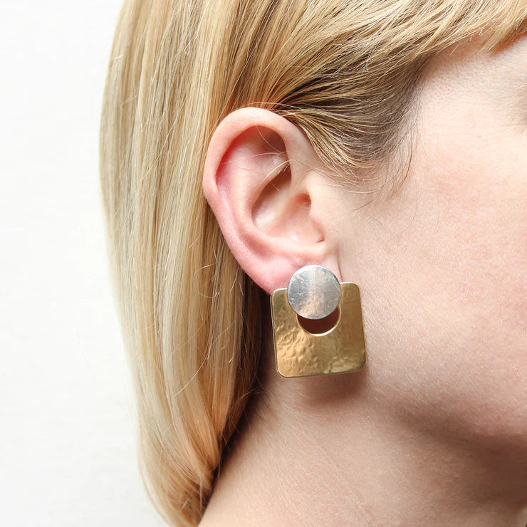 Large Disc with Cutout Square Post Earrings