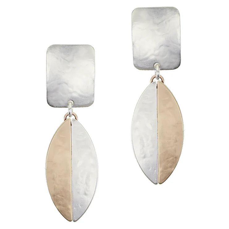 Rectangle with Half and Half Thin Oval Post Earrings