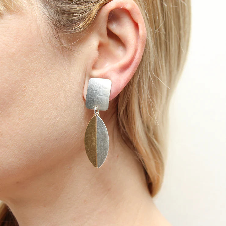 Rectangle with Half and Half Thin Oval Post Earrings