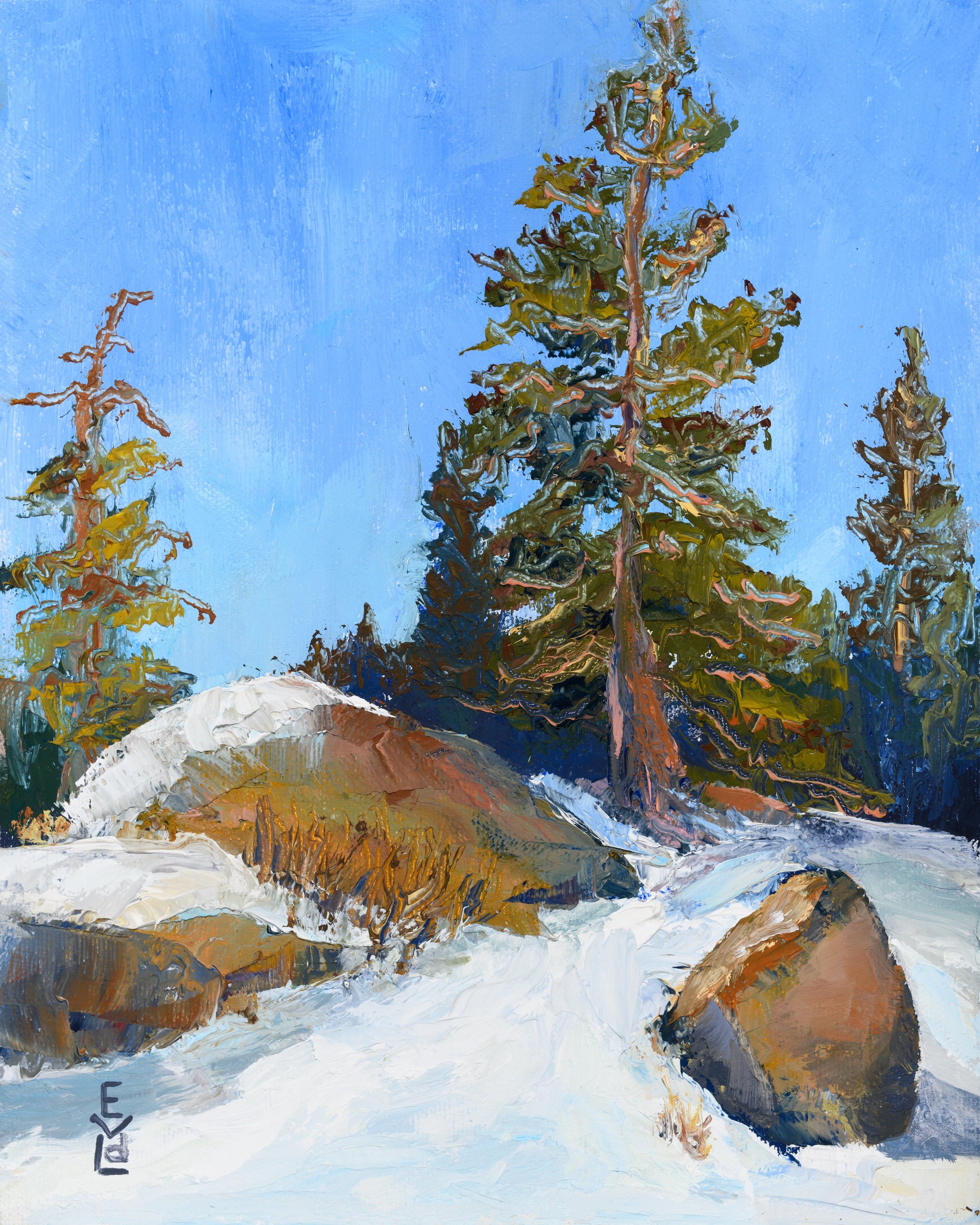 Snowy trail oil painting