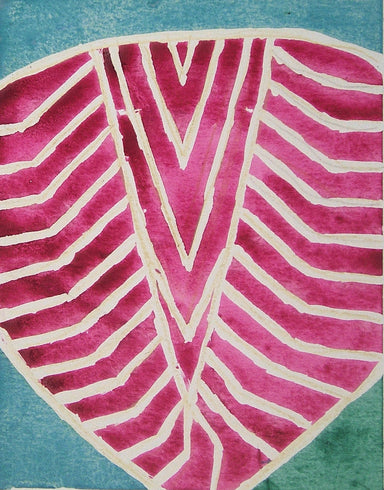 Colorful artwork titled 'Hearts for the Arts | Strawberry1' by Hearts for the Arts, featuring a vibrant pink strawberry design with bold lines on a textured blue background.