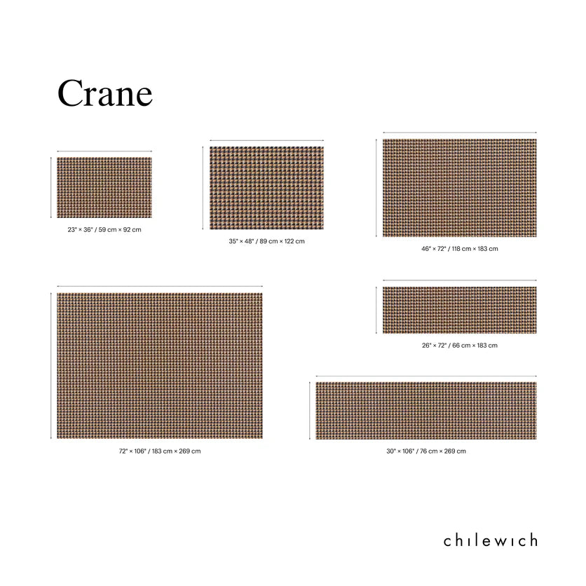 Chilewich Crane woven rug size chart
