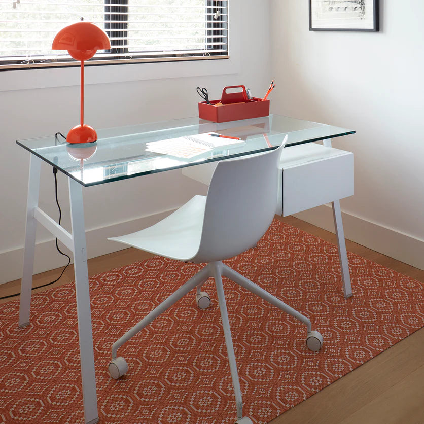 Chilewich Overshot Woven Floor Mat -Paprika in an office space