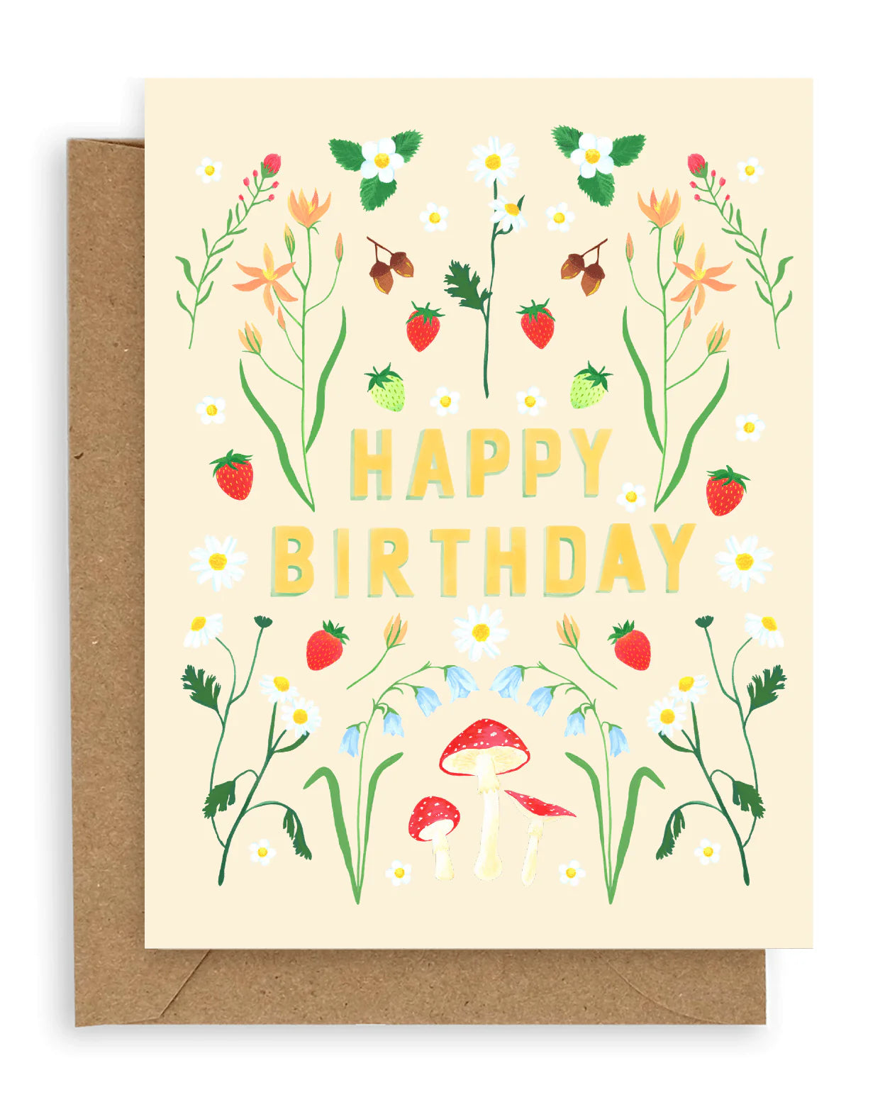 happy birthday with flowers blank greeting card