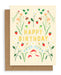 happy birthday with flowers blank greeting card