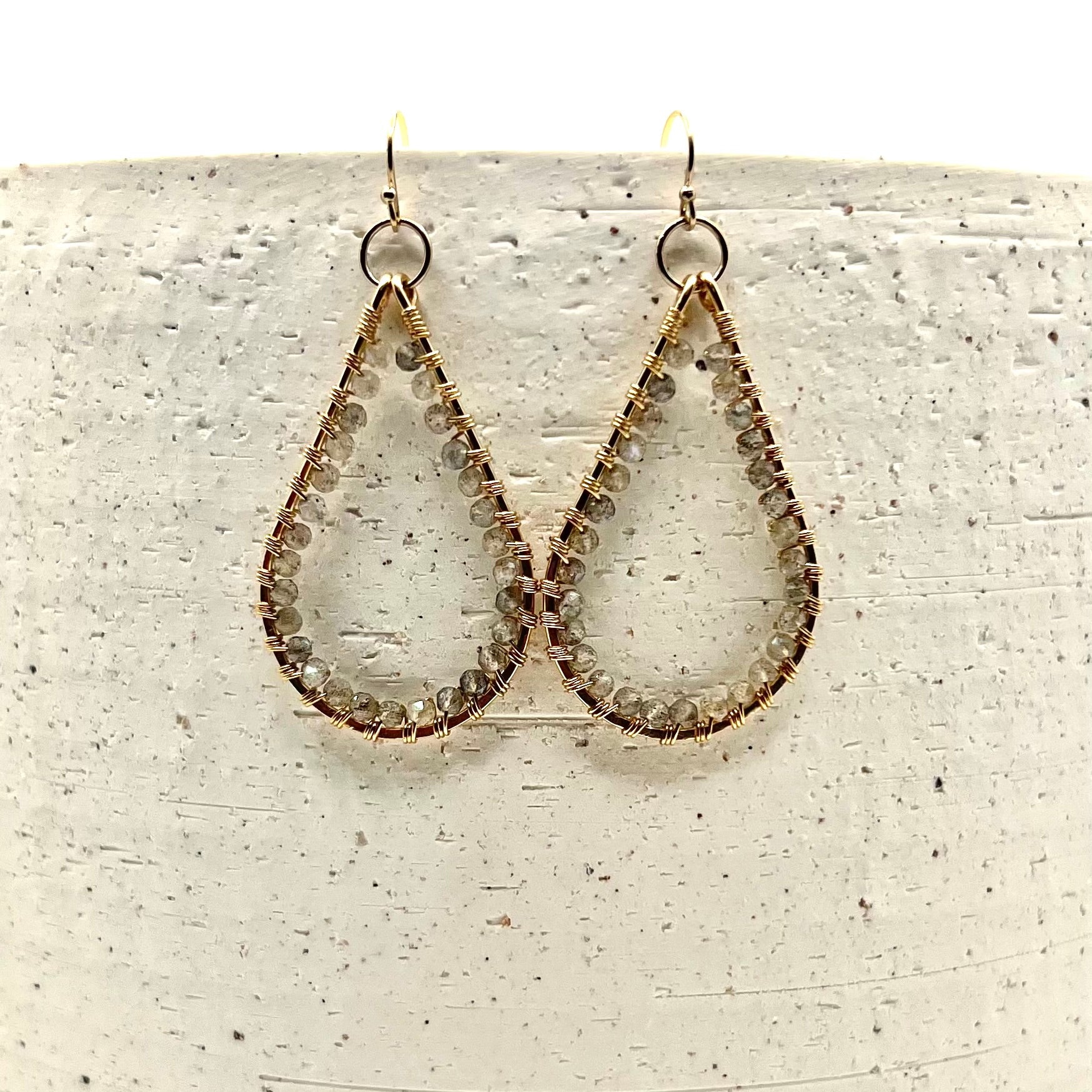 Teardrop Stone Hoop Earrings