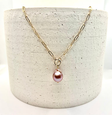 Pink pearl drop chain necklace