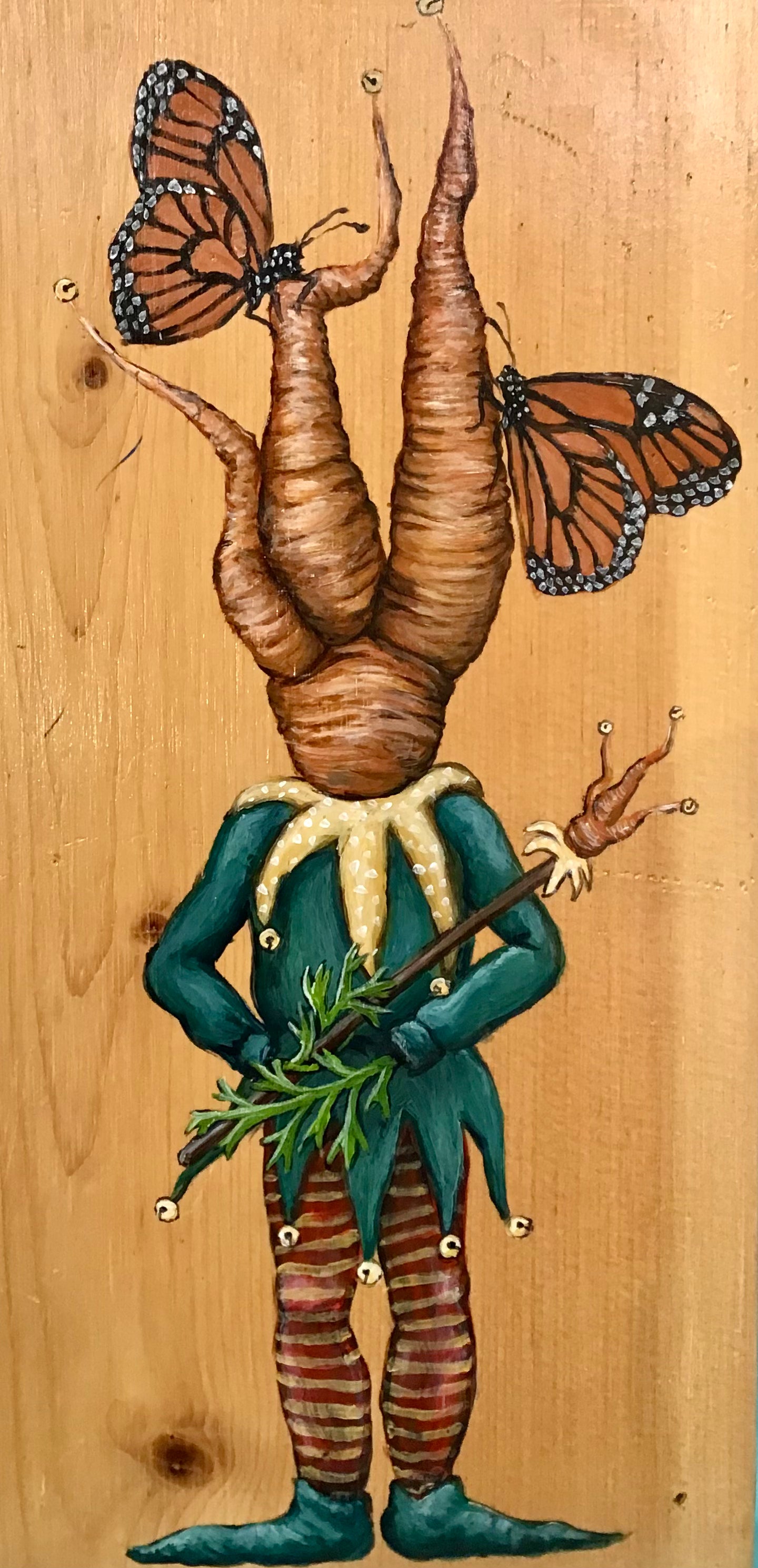 Dressed up carrot root print with butterflies