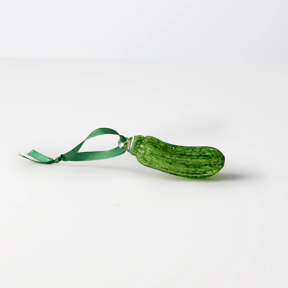 Green glass pickle ornament