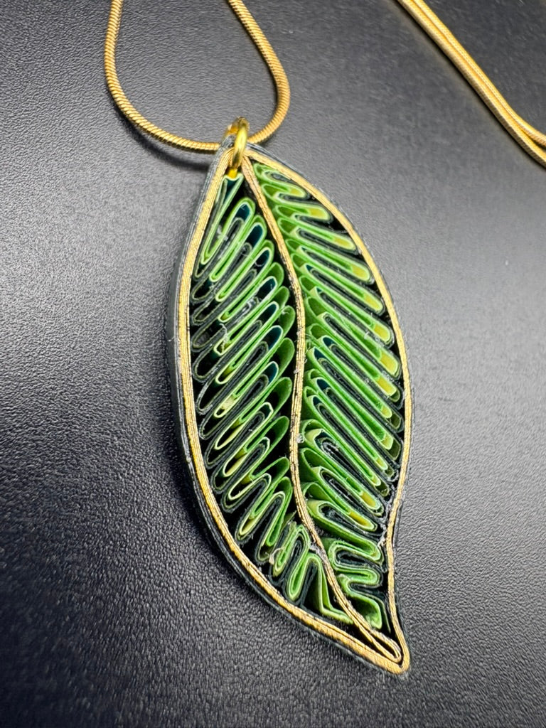 Breeze Chic | Green Leaves Earrings, handcrafted green paper quilling leaf design by Breeze Chic Designs