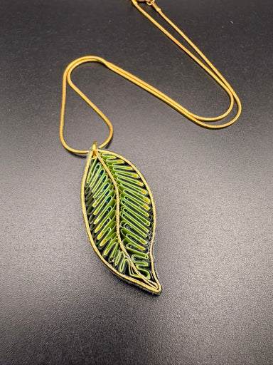 Breeze Chic | Green Leaves Necklace, handcrafted eco-friendly quilled paper jewelry with green leaf design on an adjustable chain
