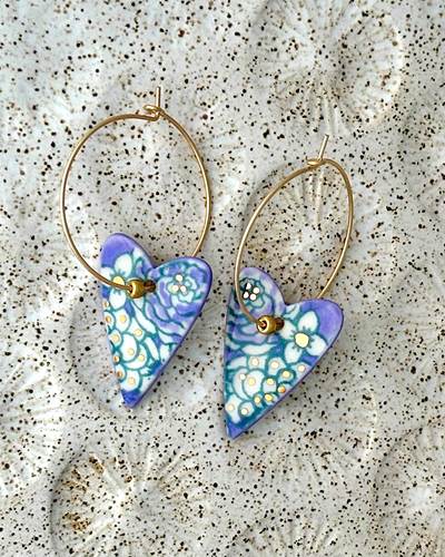 Calico Heart Hoop Earrings