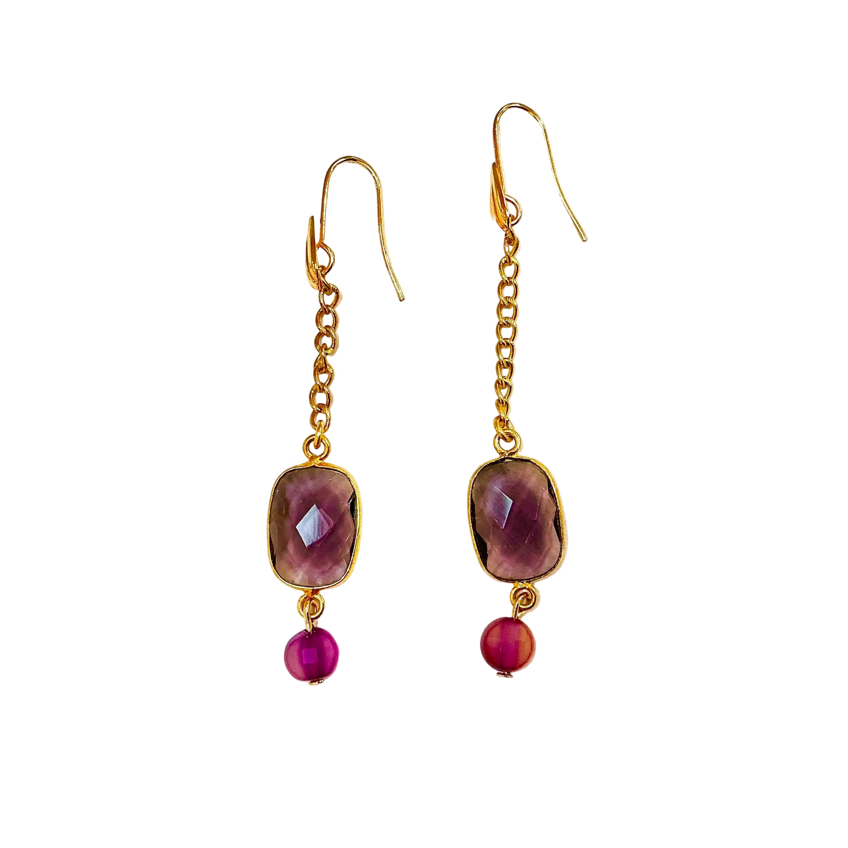 Amethyst and Ruby Rectangle Drop Earrings