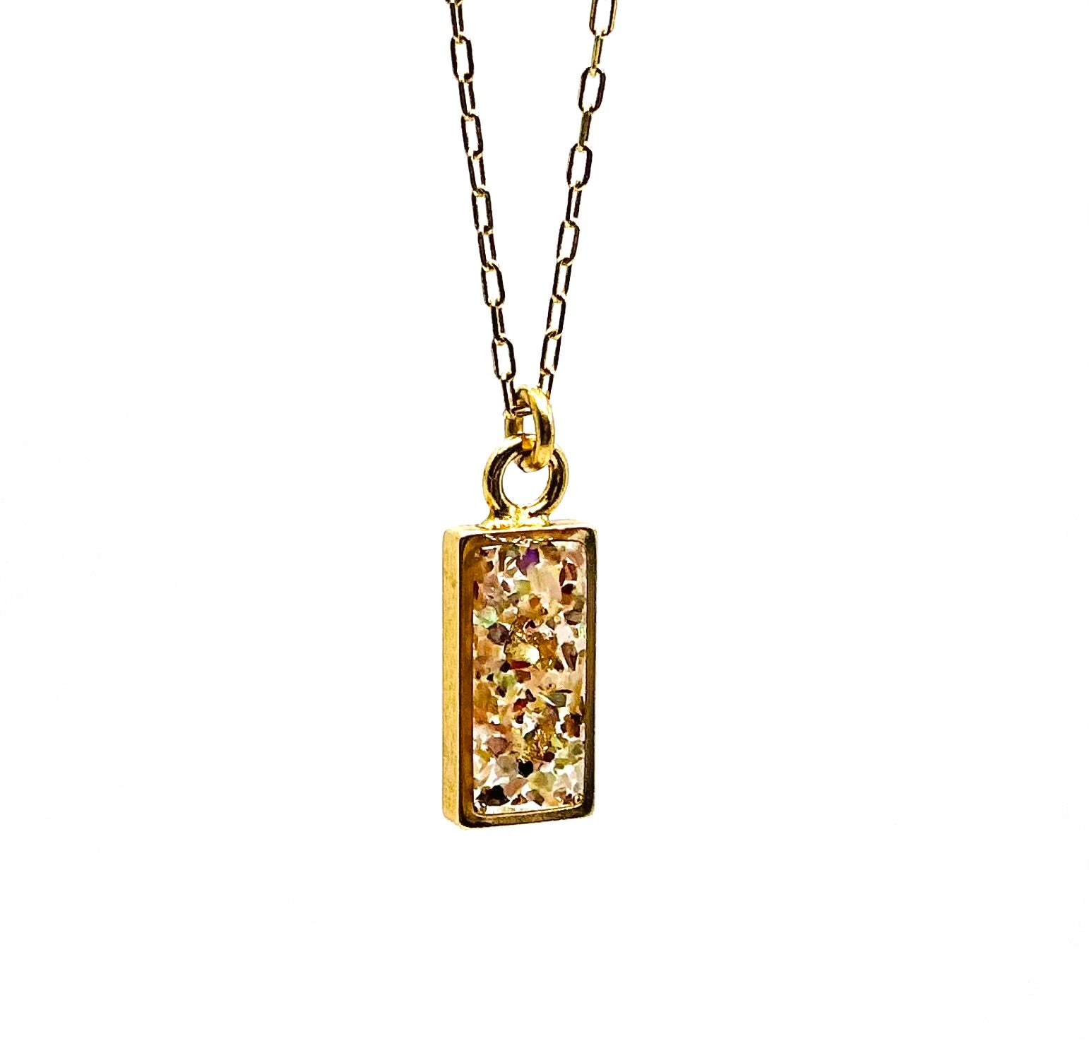 Petite Rectangle Crushed Gemstone Necklace
