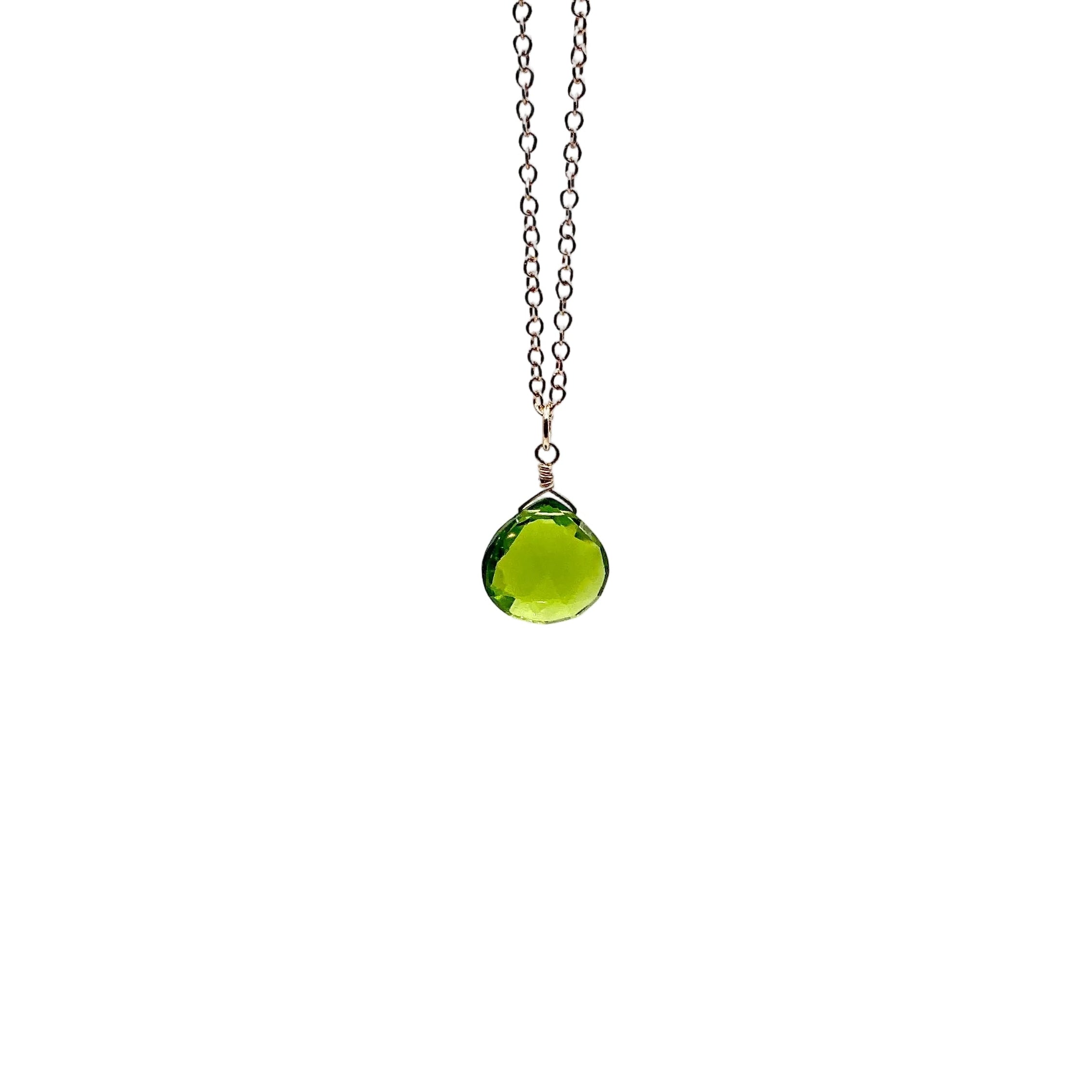 Peridot Quartz Single Drop Necklace