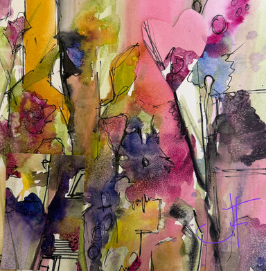 Floral watercolor artwork by Hearts for the Arts, titled 'Hearts for the Arts | Floral Vase', featuring vibrant colors and abstract floral designs.