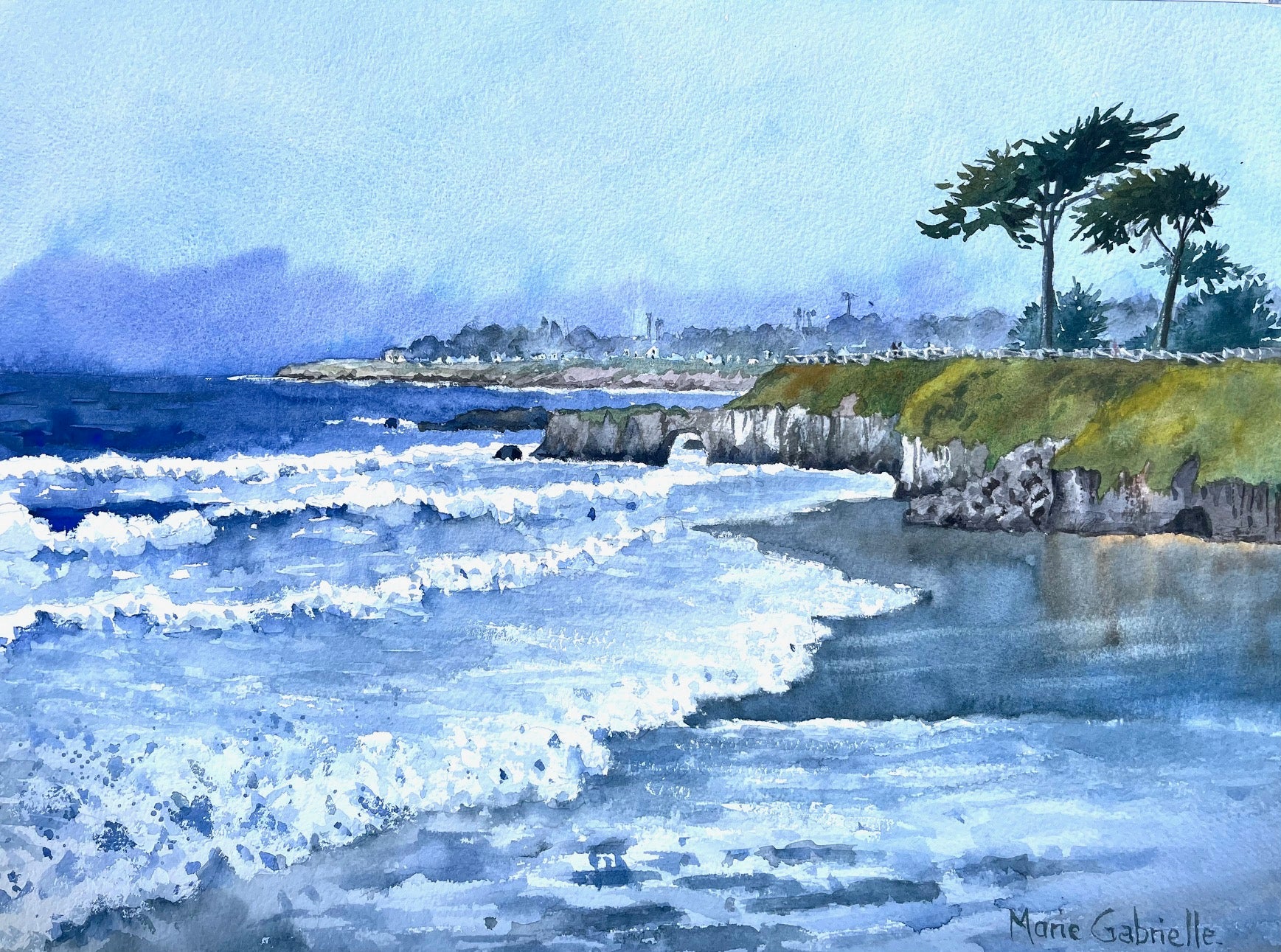 Winter Waves, Its Beach| Original Framed Watercolor | 21x17