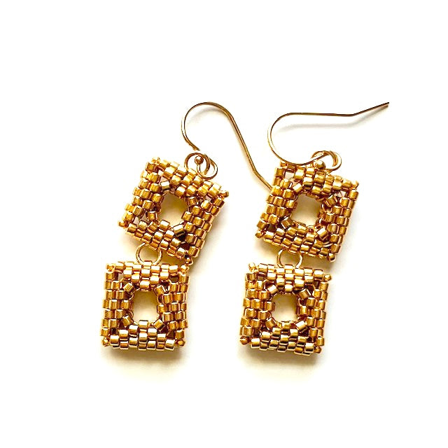 gold square beaded earrings