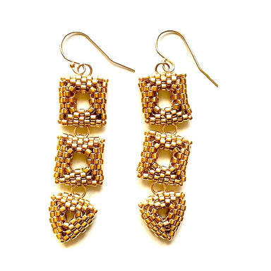 gold square beaded earrings