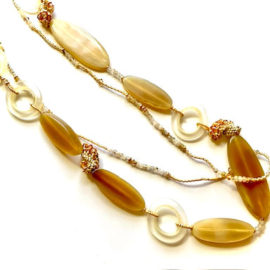 beige and yellow glass and quartz necklace