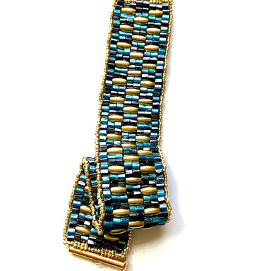 gold and blue beaded bracelet