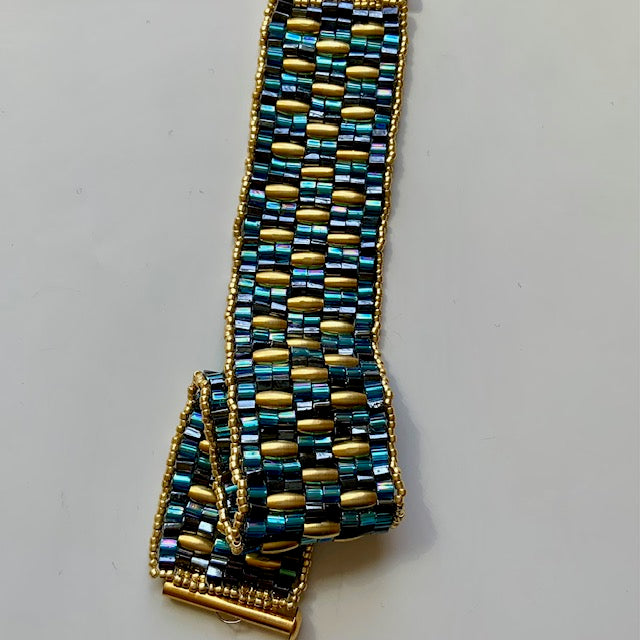 Gold and Blue Band Bracelet
