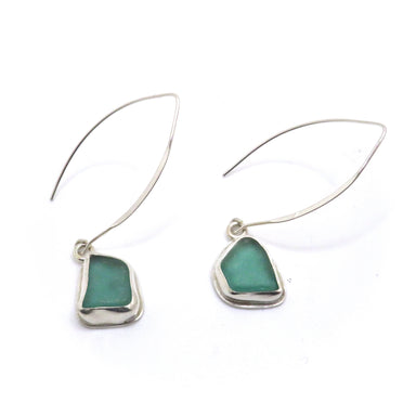 Green sea glass drop earrings
