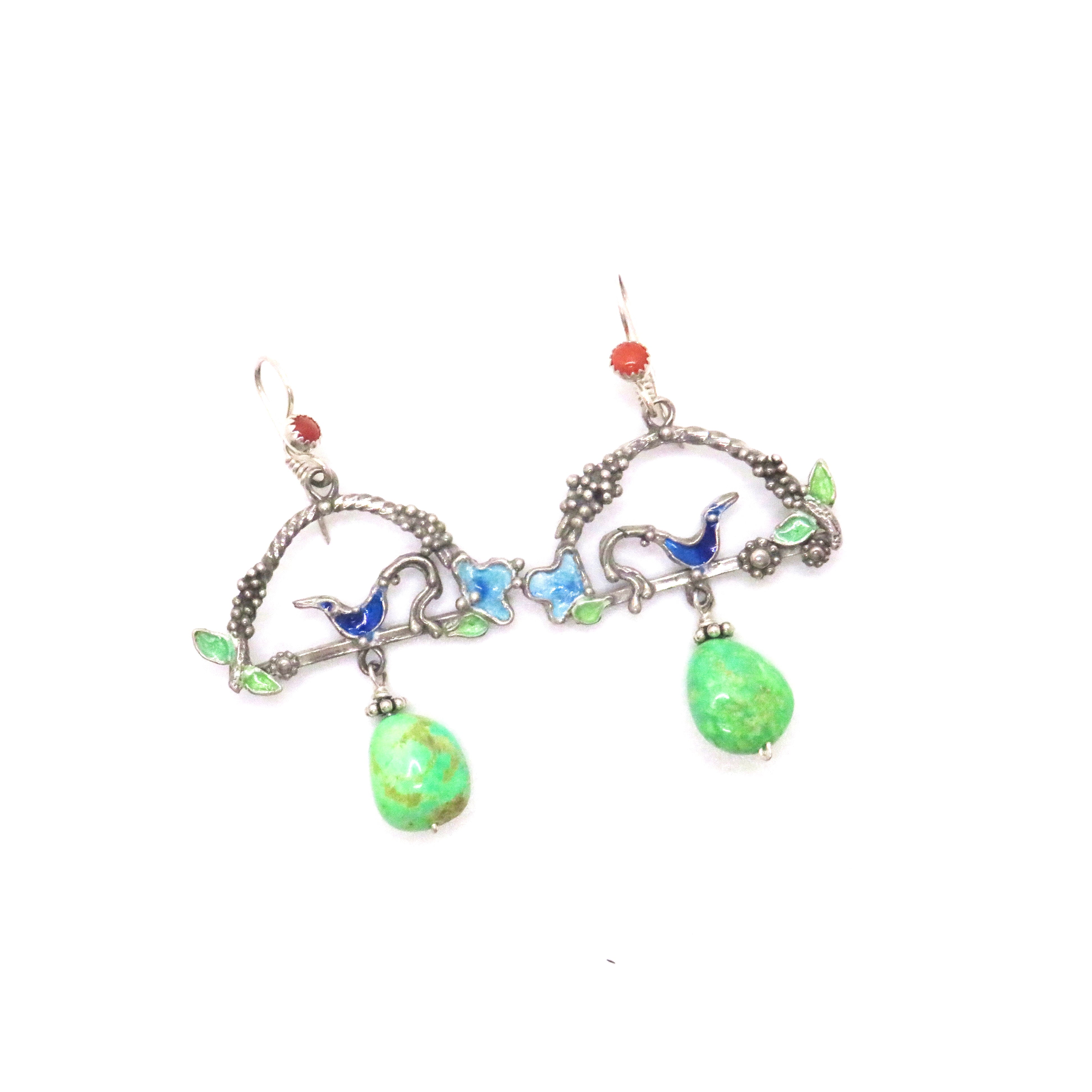 Turquoise and Coral Bird Archway Earrings