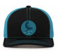 sea lion with fish black and blue trucker hat