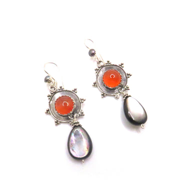 Pearl drop earrings with gemstone