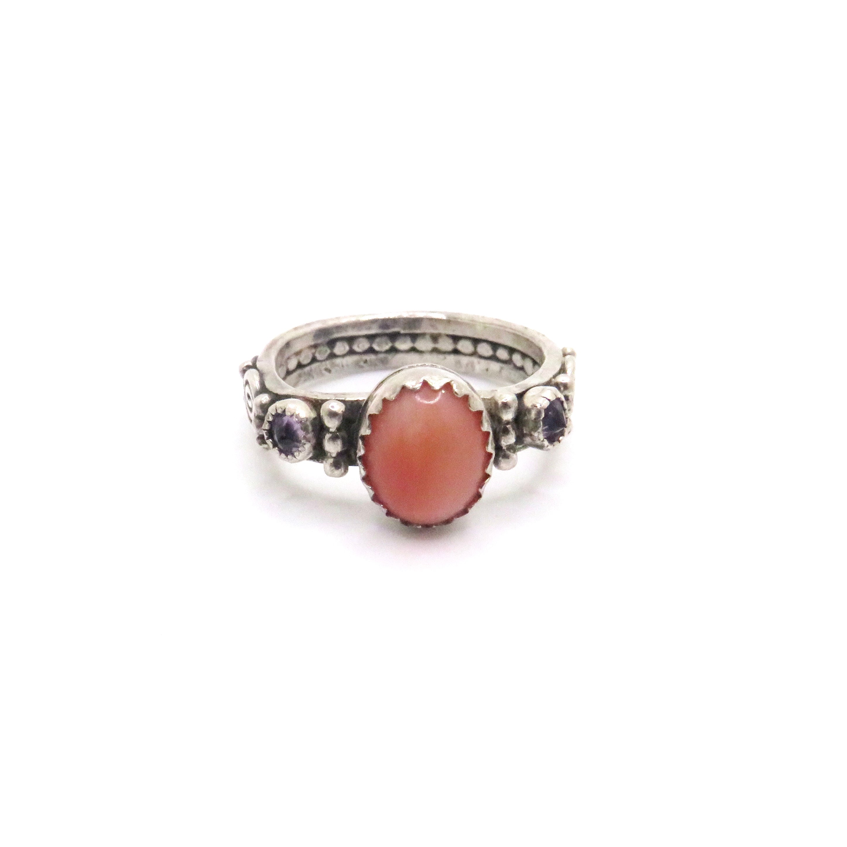 Coral and Amethyst Ring