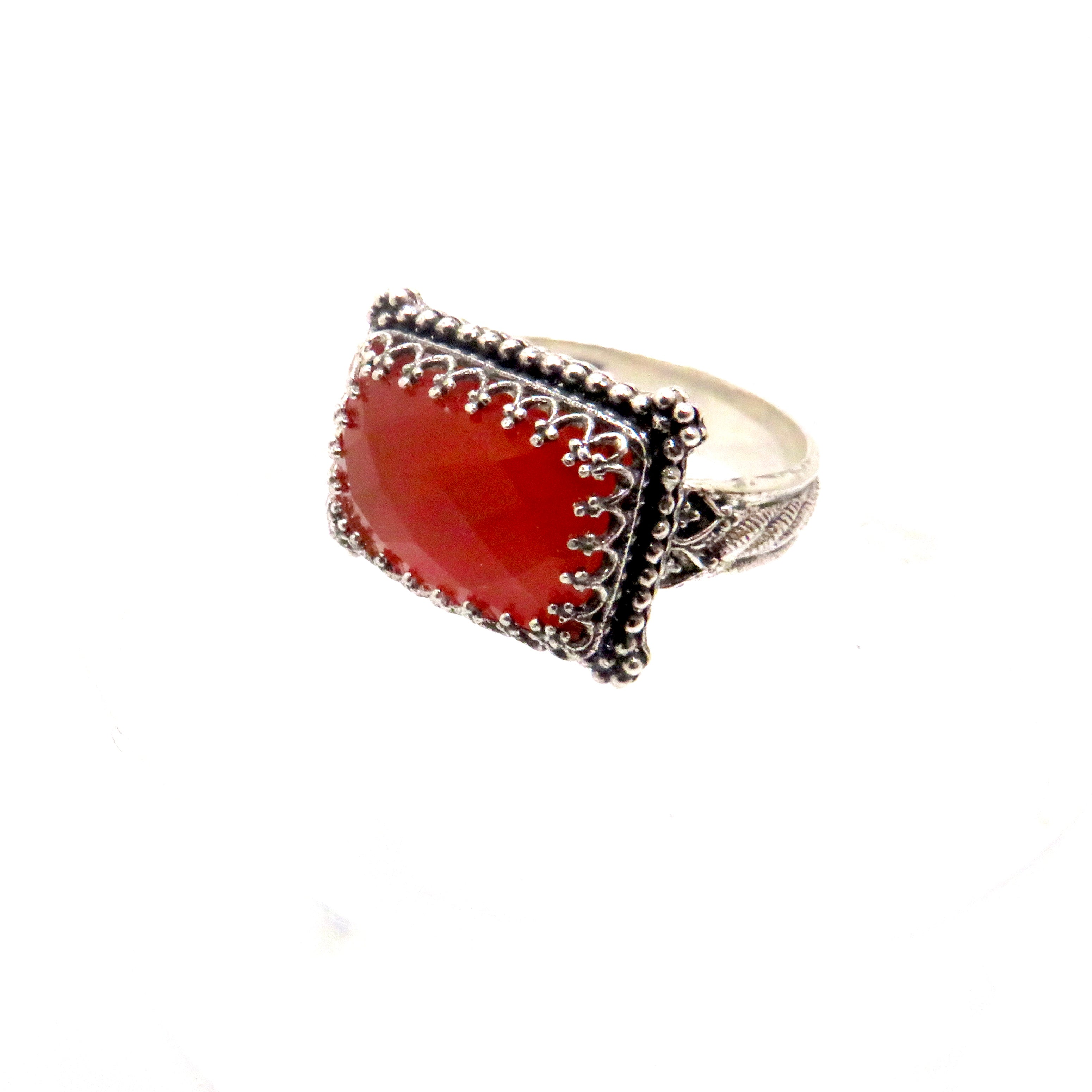 rectangle red gemstone ring silver