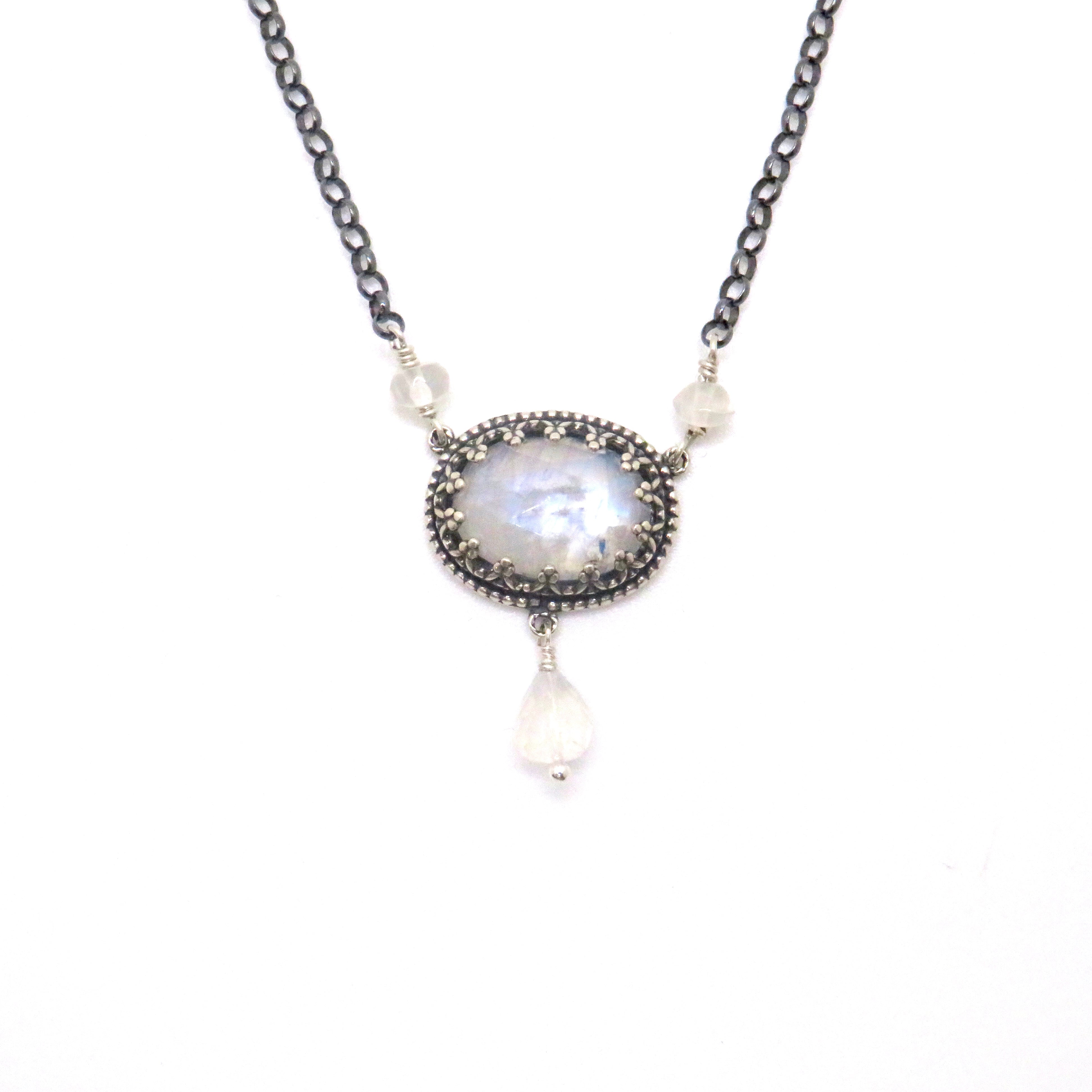 Rainbow Moonstone and Sterling Silver Necklace