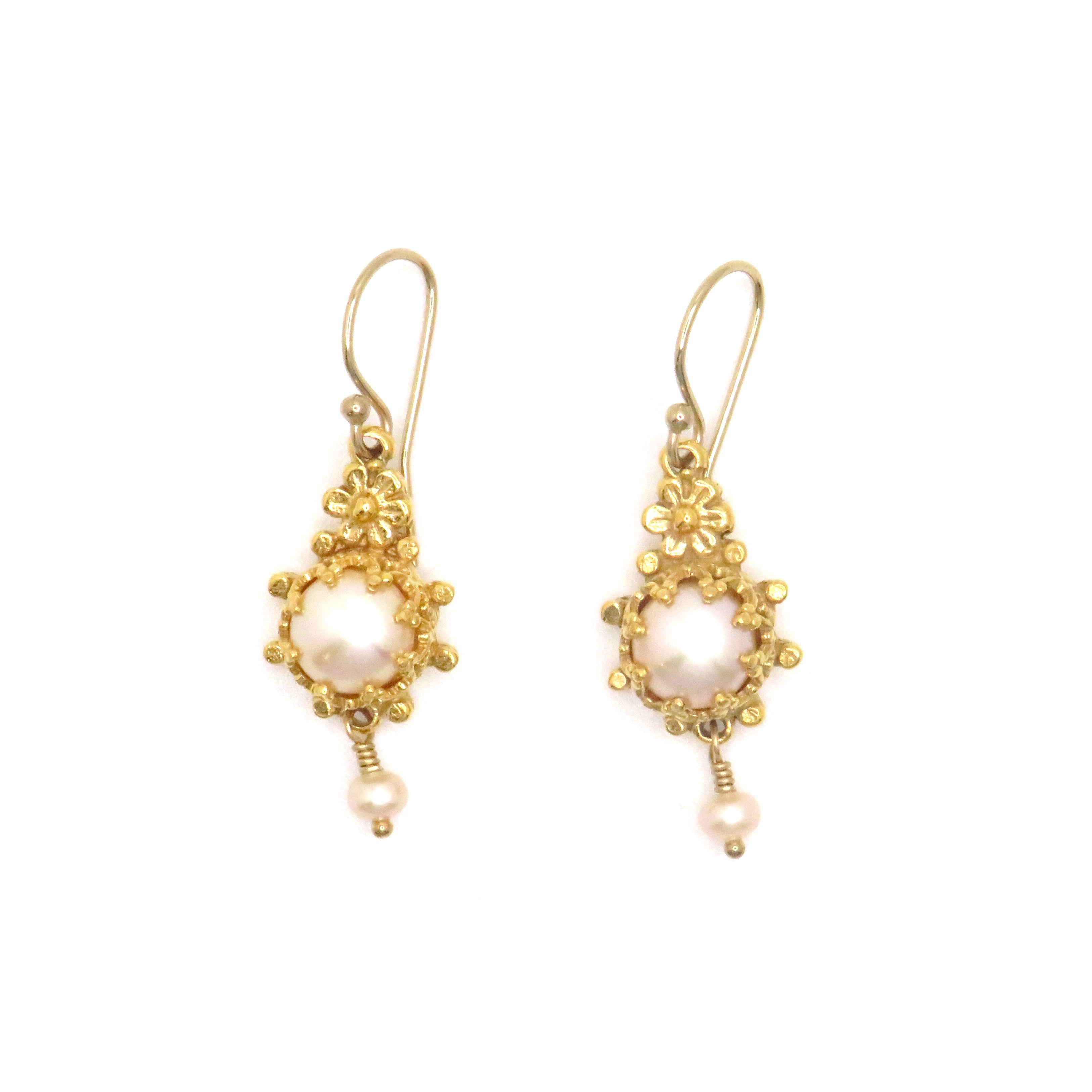 gold drop earrings with pearls