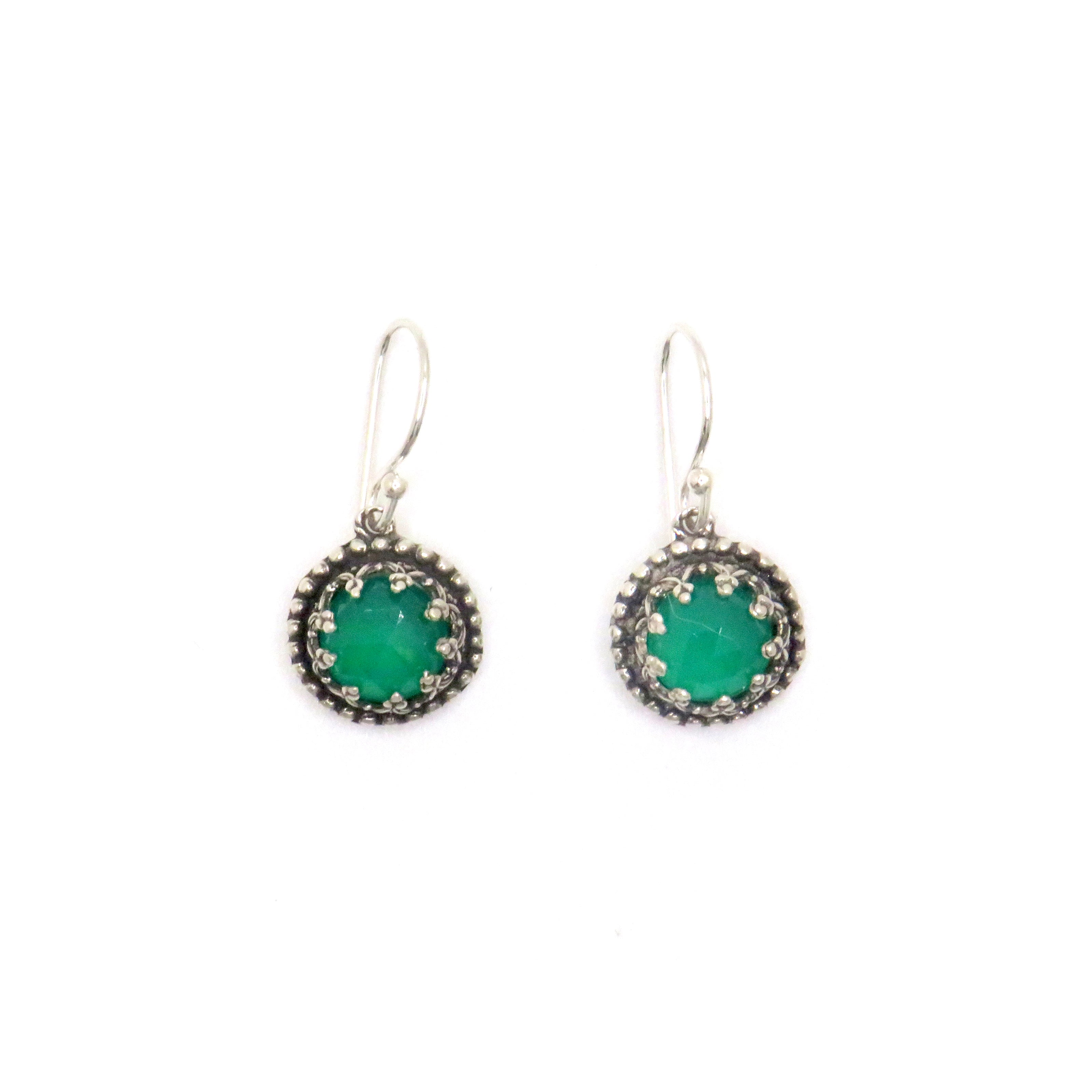 Small Green Onyx and Sterling Silver Bezel Earrings