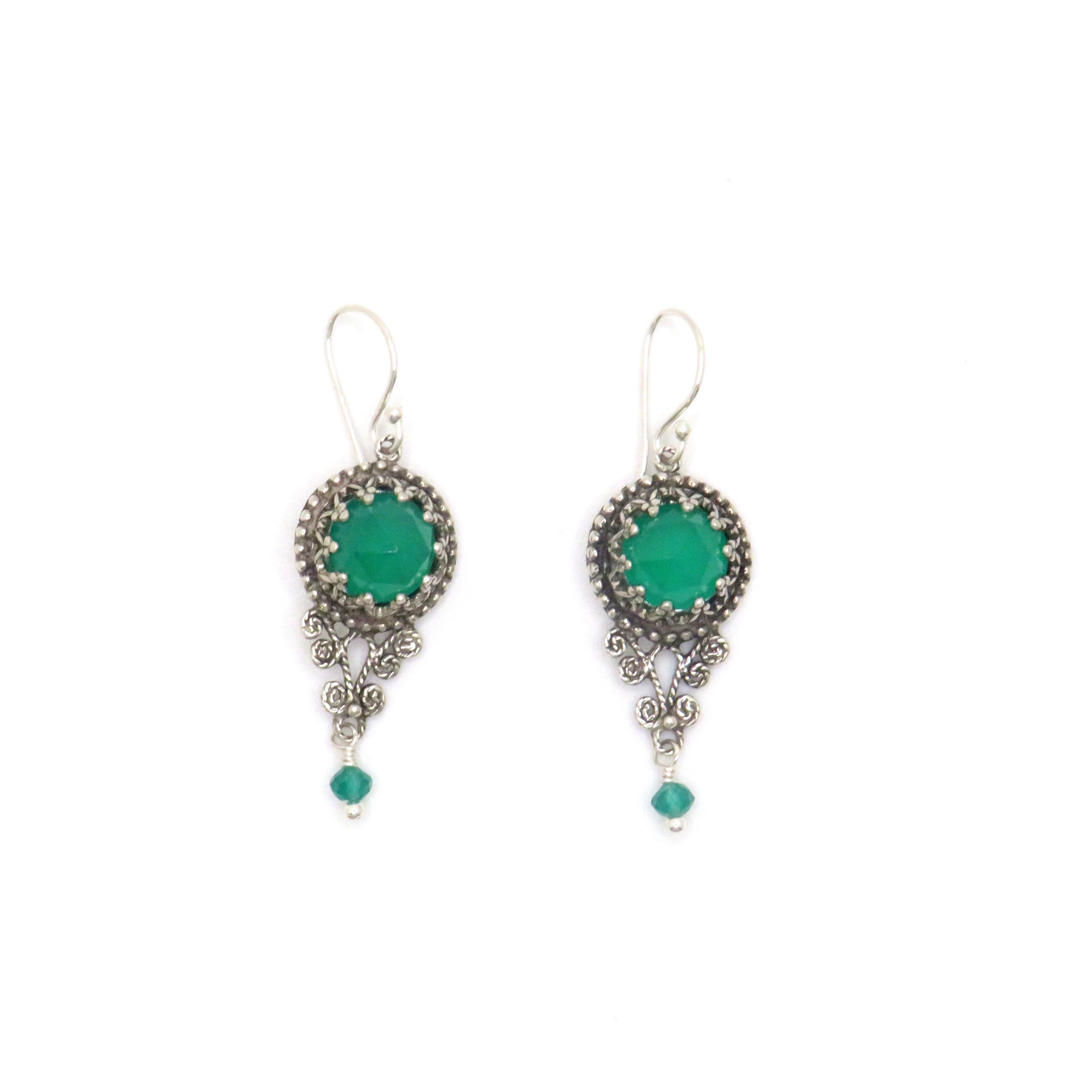 Green Onyx and Sterling Silver Bezel Dangle Earrings